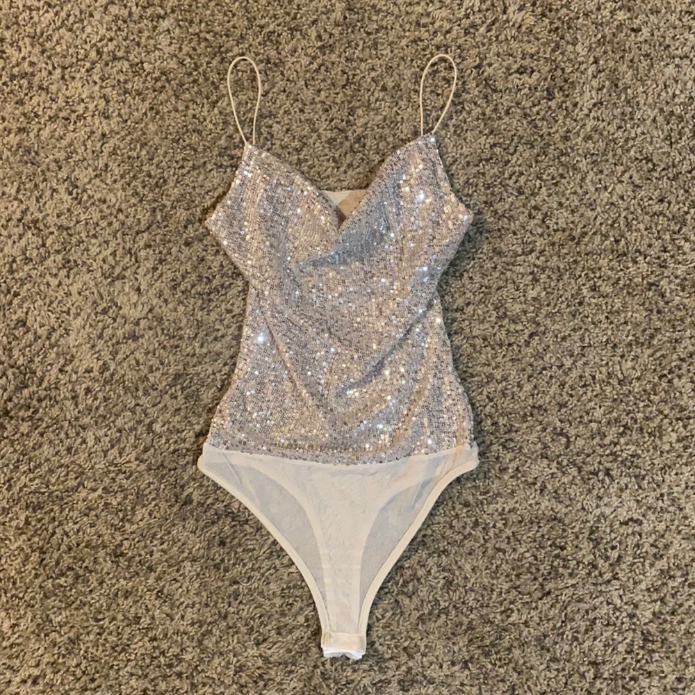 Chocolate U.S.A // Women’s Silver Sequin Cream Bodysuit